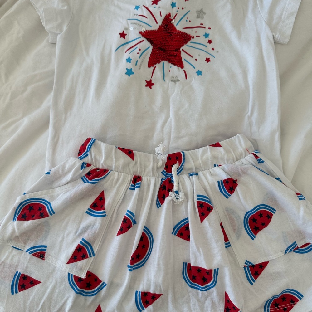 Cat & Jack White Skirt with Red and Blue Watermelon Print and T-shirt with star